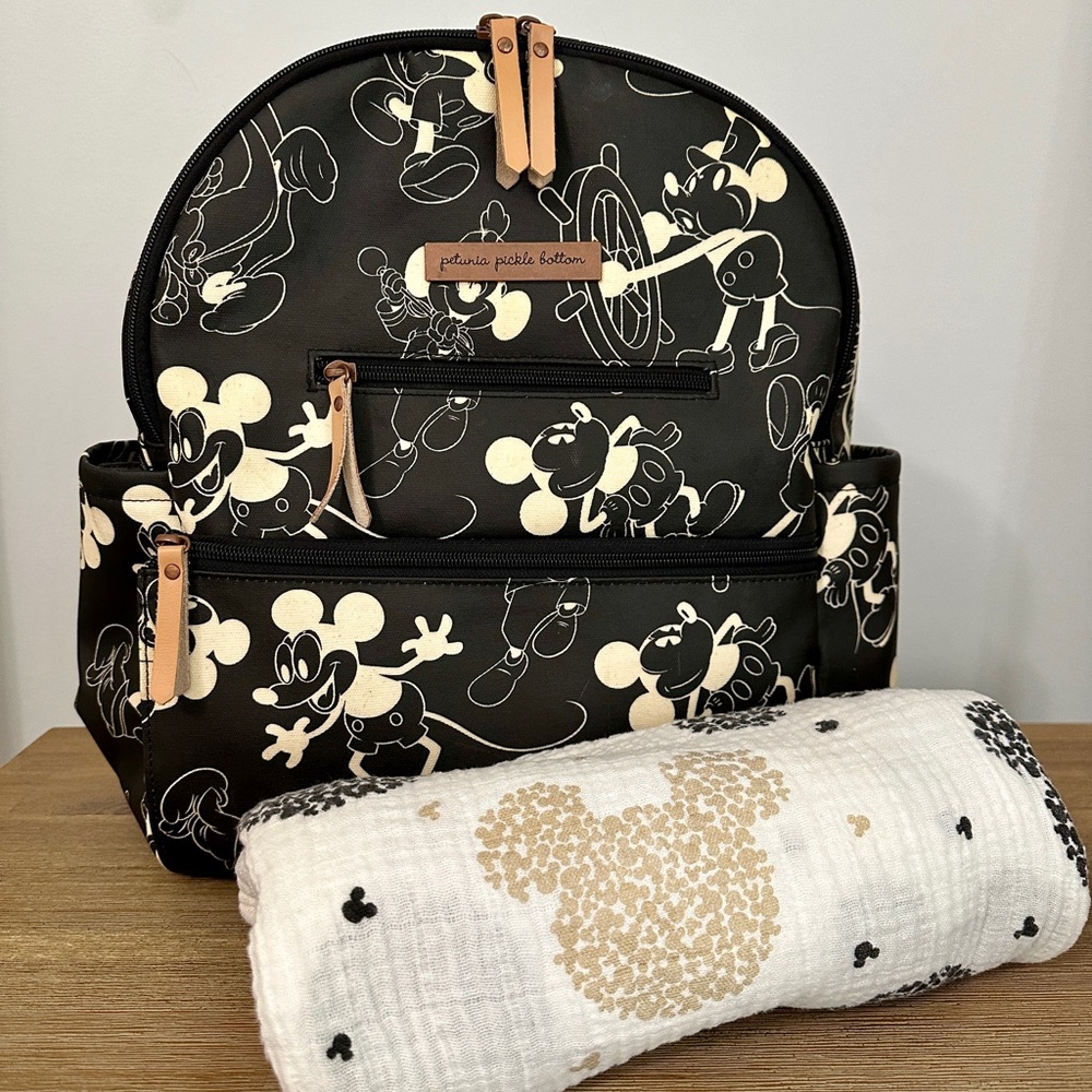 Petunia Pickle Bottom Mickey Ace Backpack & Aden Anais Mickey 90th Swaddle